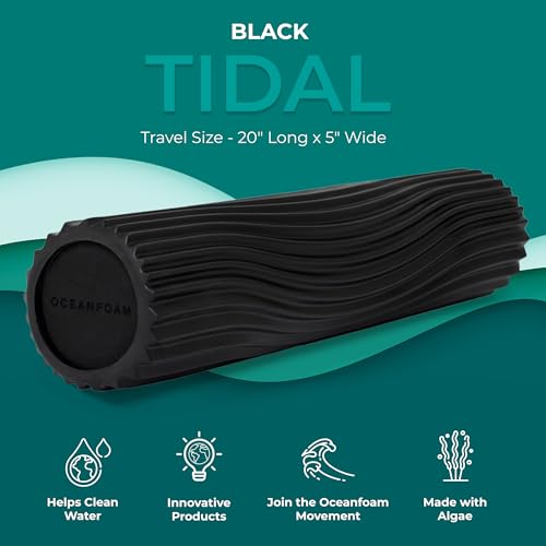 Tidal Roller - Black - Muscle Massage Foam Roller for Back Pain & Stretching - Firm and Ergonomic Wide Wave Textured - Yoga, Athletics, & Wellness - Full Size, 20" x 5" - color: Black