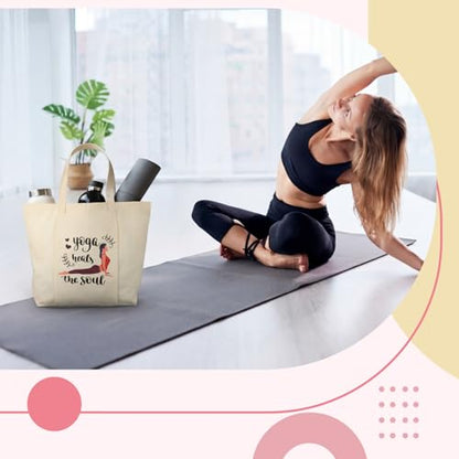 2 Pack Yoga Mat Bags Tote Canvas Gym Tote Bags Gift for Women Pilates Mat Carrier Carryall Shoulder Bag for Office, Workout, Pilates, Travel, Beach and Gym Gift for Yoga Lover Mothers Day