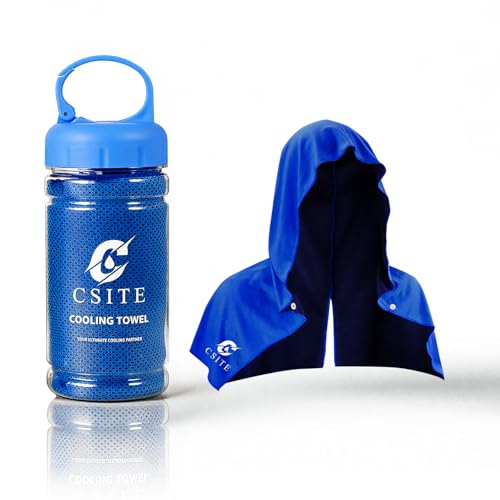 CSITE Cooling Hoodie Towels for Neck and Face, UPF 50 Sun Protection & Instant Cooling, Ice Towels for Hot Weather, Soft Breathable Towel for Sport, Work Out, Gym, Camping & More Activities（Dark Blue） - color: Dark Blue
