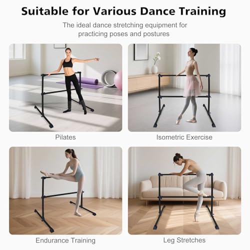 4FT Freestanding Ballet Barre,Adjustable Height 6.7–46", Portable Double Dance Bar for Home Ballet Training,Stretching, Pilates,Kids & Adults – Non-Slip, Easy Assembly & Storage - color: Black + Steel
