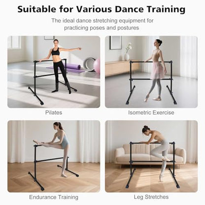 4FT Freestanding Ballet Barre,Adjustable Height 6.7–46", Portable Double Dance Bar for Home Ballet Training,Stretching, Pilates,Kids & Adults – Non-Slip, Easy Assembly & Storage - color: Black + Steel