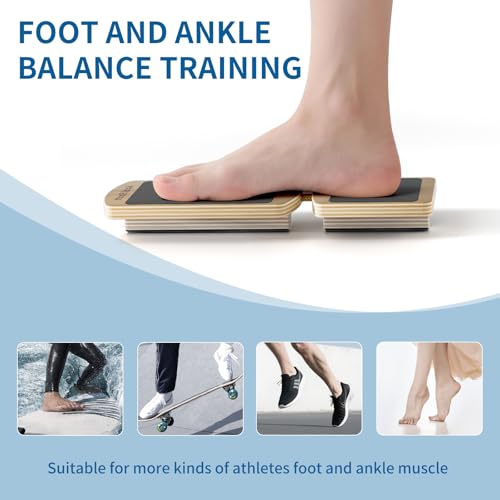 Ankle Balance Board Wooden Single Leg | Plantar Fasciitis & Achilles, Foot Strengthener & Stability Trainer, Office Desk, Rehab & Runners, 16-Exercise Guide & Bag