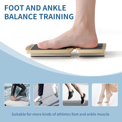 Ankle Balance Board Wooden Single Leg | Plantar Fasciitis & Achilles, Foot Strengthener & Stability Trainer, Office Desk, Rehab & Runners, 16-Exercise Guide & Bag