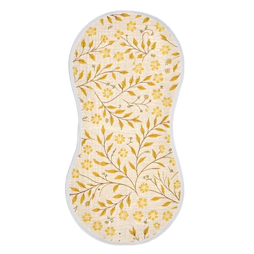 Yellow Leafy Botanical Muslin Burp Cloths 1 Pack - Extra Large 22"x11", 4-Layer Soft Absorbent Cotton, Waterproof Backing, Baby Drool Rags for Newborn