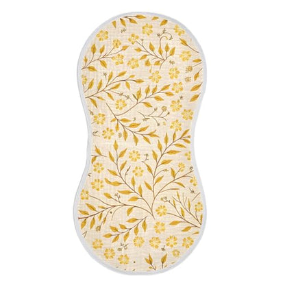 Yellow Leafy Botanical Muslin Burp Cloths 1 Pack - Extra Large 22"x11", 4-Layer Soft Absorbent Cotton, Waterproof Backing, Baby Drool Rags for Newborn