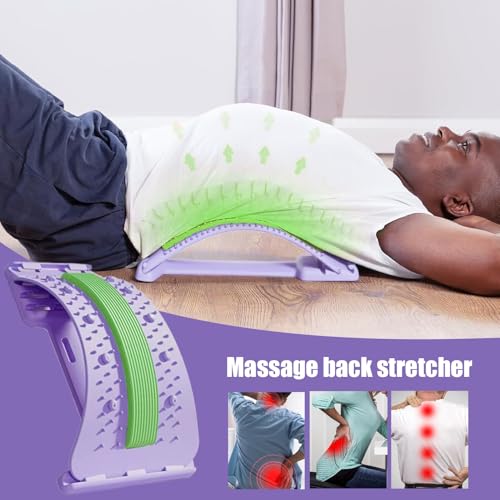 Lower Back Massager - 3-Level Adjustable Lower Back Stretcher | Non-Slip Lumbar Massager | Baack Arch Stretcher | Spine Stretccher for Body Recovery Muscle Release Yoga Workout Fitness - color: Purrple