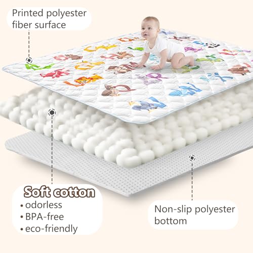 Baby Play Mats for Floor, 71”x59” Upgraded Thickness & Larger Super Soft Playmat for Babies and Toddlers, Foldable Washable, Upgrade Anti-Slip Crawling Mat for Playpen(Animal Alphabets)