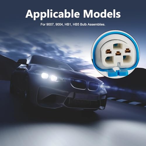 2 PCS Car 9007 Fog Light Socket Wire Harness Connector, High-Temperature Resistant 9007 9004 HB1 HB5 Wiring Harness, 3 Pin Ceramic Pure Copper Connector Plug, for Most Cars (Blue)