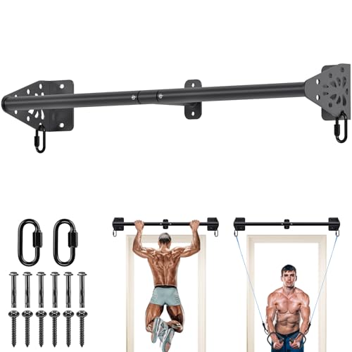 Kipika Wall Mounted Pull Up Bar - Heavy Duty 450 LB Capacity Doorway Chin Up Bar for Home Gym, Sturdy Steel Construction with Resistance Band Hooks | Hanging Exercise Bar for Full Body Workout - color: 32" Straight Type