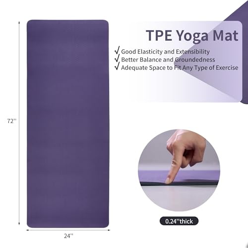 Non-Slip TPE Yoga Mat for Women & Men, 72"x24" Extra-Long Pilates Mats for Hot Yoga, HIIT, Floor Workouts, Lightweight Fitness Mat with Dual Grip