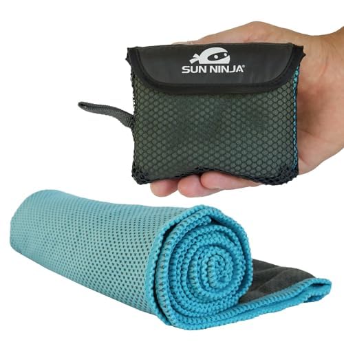Sun Ninja Cooling Towels for Neck and Face, Instant Cold Towel for Hot Yoga, Sports, Gym and Golf, Microfiber Cooling Cloth - Turquoise Blue - color: Light Blue