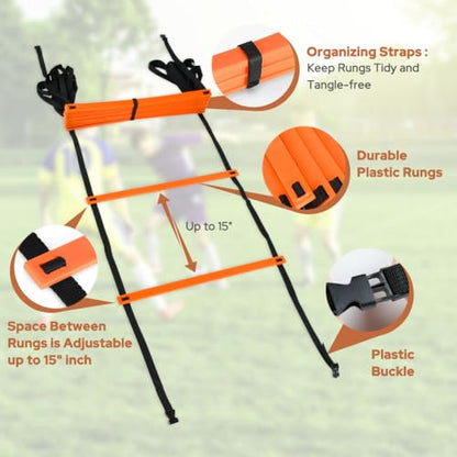 GHB Pro Agility Ladder 2 Pack and 7 Inch 12 Pack Soccer Cones 3 Carrying Bag