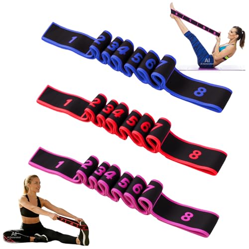Fitness Resistance Band for Stretching and Yoga,Number Stretch Resistance Band,8-Section Elastic Stretching Strap with Clear Markings For Exercise,Physical Therapy,Full Body Stretching,Pilates-3PCS
