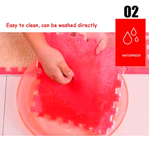 12 Pieces Thickened Plush Foam Interlocking Floor Mat,Fluffy Square Foam Tiles with 12 Edgings,Soft Anti-Slip Puzzle Area Rug Playmat for Bedroom,12X12inch,12 Tiles/11.6 Sq.Ft,Red - color: Red