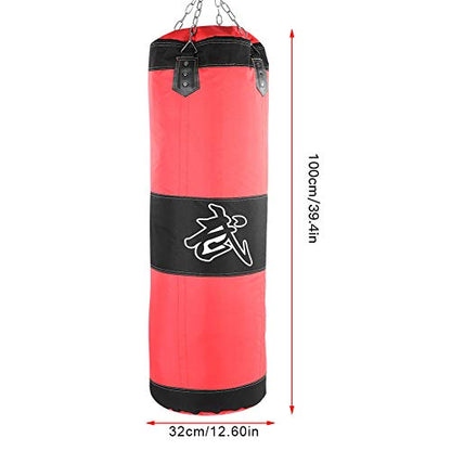 VGEBY 3+1 Pouching Bag, Empty Chain Hollow Hanging Taekwondo Boxing Bag Training Fitness Pouch Sand Bag Indoor/Garden Heavy Bag for Kickboxing Muay Thai(Red-1m) Martial Arts Supplies
