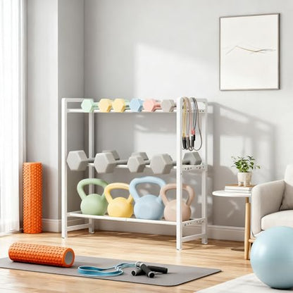 Aduanbang 3-Tier Adjustable Dumbbell Rack, Heavy-Duty Weight Storage Stand, 390 LB Capacity, Space-Saving Home Gym Organizer - color: White