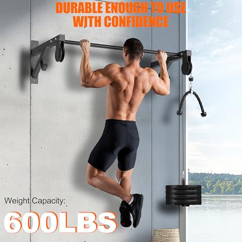 Pull Up Bar Wall Mounted, Heavy Duty 650 lbs Capacity Chin Up Bar, 48" Multi-Grip Strength Training Pull-up Bars, for Home Gym Garage/Backyard Total Body Workout, Ease Of Use Mounting
