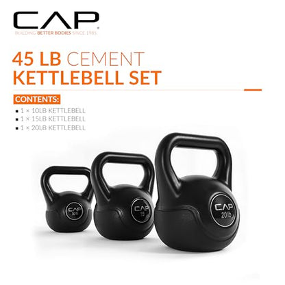 CAP Barbell 45 LB Cement Kettlebell Set – 10 lb, 15 lb & 20 lb Vinyl-Coated Kettlebells for Strength Training, Cardio, Cross Training & Home Gym Workouts