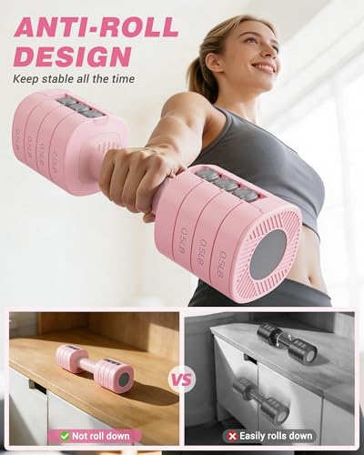 Rendpas Adjustable Dumbbell Set of 2, 1-Sec Quick-Adjust Dual-Lock Design Dumbbell Set for Women & Men, Compact No-Roll Hand Weights for Home Gym Strength Training & Pilates