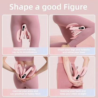 Thigh Trainer for Home Gym Workout, Pelvic Floor Muscle Exercise Devices with Adjustable Resistance for for Women Men, Inner Thigh Exerciser with Display and 20LB Resistance Band for Hip Leg Arm, Pink