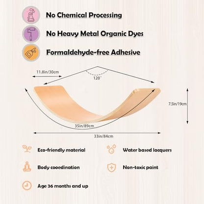 Wooden Balance Board Kids, [Natural Wood] Wobble Board for Toddlers Kids Children, 35" Rocker Board for Open Ended Montessori Learning Toy, Birthday Gifts for 3 4 5 6 7 8 Year Old Boys Girls (burlywood-L)