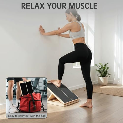 Calf Stretcher Slant Board for Stretching, Squat Wedge & Rehab, 300 Lbs. Capacity, Wooden Calf Stretch Board with Adjustable Incline, Non-Slip Surface for Ankle, Knee and Leg Exercises
