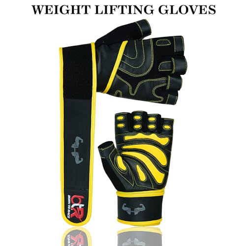 Premium Cowhide Leather Weight Lifting Gloves - Fingerless, Padded, Long Wrist Support, Gym Workout, Powerlifting, Bodybuilding, Fitness, Unisex Design for Men & Women