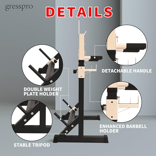 Gresspro Barbell Rack Stand with Dip Bar Attachment - Multifunctional Adjustable Squat Rack, Heavy-Duty Dumbbell Rack, Strength Training Dip Station, Home Gym Equipment Max Load 550lbs - color: Black