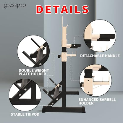 Gresspro Barbell Rack Stand with Dip Bar Attachment - Multifunctional Adjustable Squat Rack, Heavy-Duty Dumbbell Rack, Strength Training Dip Station, Home Gym Equipment Max Load 550lbs - color: Black