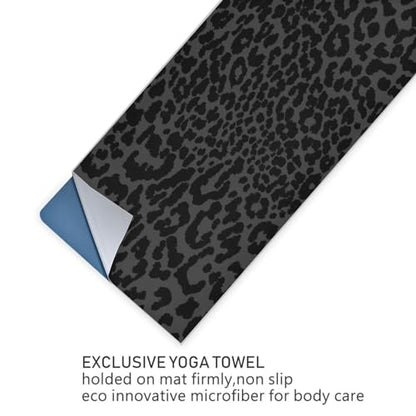 YETTASBIN Leopard Black Yoga Mat Towel, Non Slip Sweat Absorbent Hot Yoga Towel Portable Lightweight Travel Workout Towel with Storage Bag for Home Yoga, Pilates, Fitness 73x 27 Inch