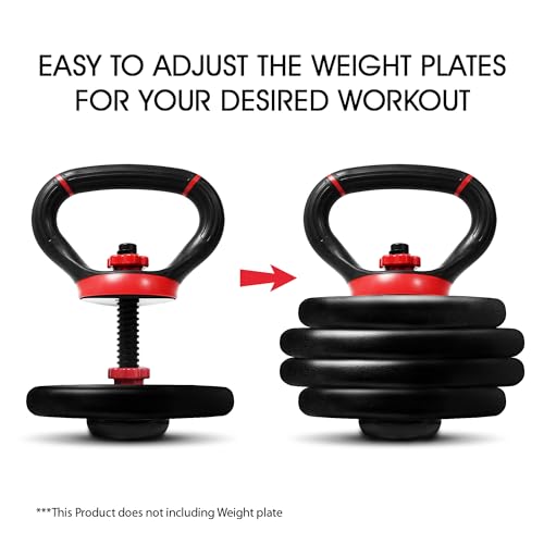 Yes4All Adjustable Kettlebell Handle for Weight Plates, Dumbbell Converter for Strength Training Kettlebells, Home Gym - color: B. Red - Single