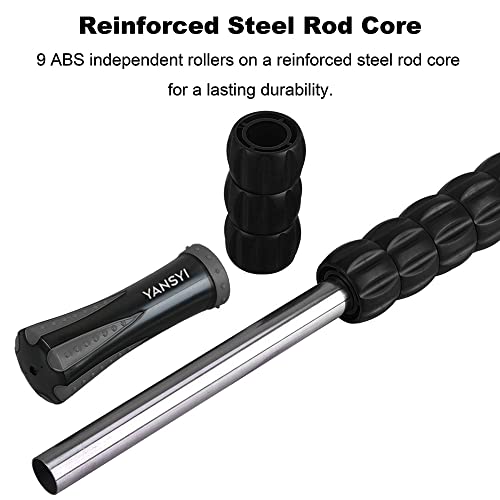 YANSYI Professional 9-Roller Deep Tissue Massage Stick - Portable Muscle Recovery Roller for Athletes, Relieves Post-Workout Soreness & Leg/Back Pain - Portable Physio Tool (Gray)