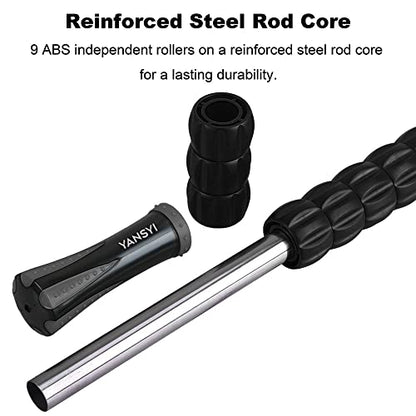 YANSYI Professional 9-Roller Deep Tissue Massage Stick - Portable Muscle Recovery Roller for Athletes, Relieves Post-Workout Soreness & Leg/Back Pain - Portable Physio Tool (Gray)