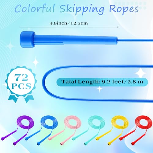 72/144 Pcs PVC Jump Ropes Bulk Fitness 9.2 ft Adjustable Skipping Rope Versatile Speed Rope with Plastic Handles for Women Men Endurance Training Cardio Exercise Workout Outdoor - color: Bright