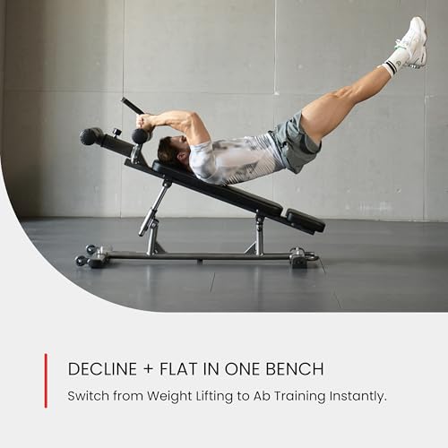 Finer Form Gym-Quality Adjustable Sit Up Ab Bench & Decline Weight Bench for Home Gym Strength Training.