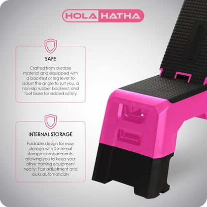 HolaHatha Compact Portable Aerobic Step Platform Exercise Fitness Equipment, Cardio Stepper with Adjustable Height for Home Gym - color: Pink
