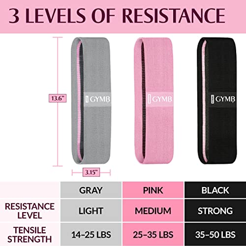 Premium Resistance Bands for Working Out - Exercise Bands to Workout Glutes, Thighs & Legs - No Slip Cloth Booty Bands for Gym & Home Fitness, Yoga, Strength & Pilates for Men/Women - 3 Levels