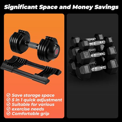 Roinoim 5-in-1 Adjustable Dumbbells Set, 22LB Pair Dumbbell with Anti-Slip Metal Handle for Exercise & Fitness Fast Adjust Weight for Full Body Workout Fitness