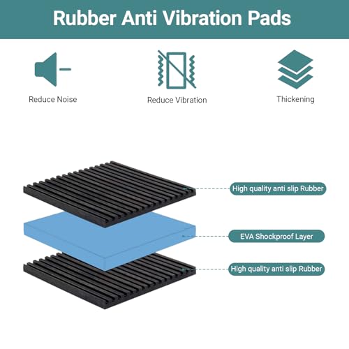 8 Pack Heavy Duty Anti Vibration Pads 4" x 4" x 7/8" – Ribbed Rubber Mats with EVA Sandwich Design, Non-Slip Rubber Isolation Mats for Air Compressor, Treadmill, Washer, Dryer, HVAC, and More
