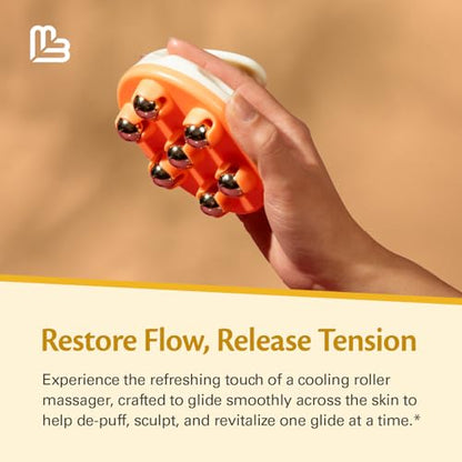 Lymphatic Drainage Massager with Cooling Steel Rollers for Body Sculpting, Cellulite & Sore Muscles, Grip-Friendly with Ergonomic Design for Arms, Thighs, Glutes and Stomach by M3 – Orange