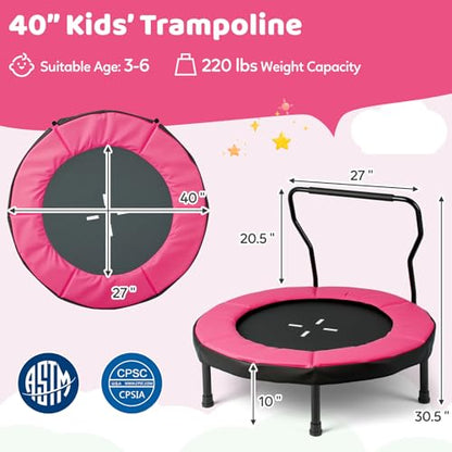 Goplus 40" Mini Trampoline for Kids, Indoor/Outdoor Fitness Trampoline with Foam Handlebar & Safety Pad, Home Workout Equipment for 3-6 Years Old Toddlers, Gift for Boys & Girls