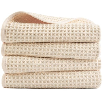 POLYTE 430 GSM Poly Blend Microfiber Quick Dry Waffle Hand Towel, 16x30 in - color: Light Beige