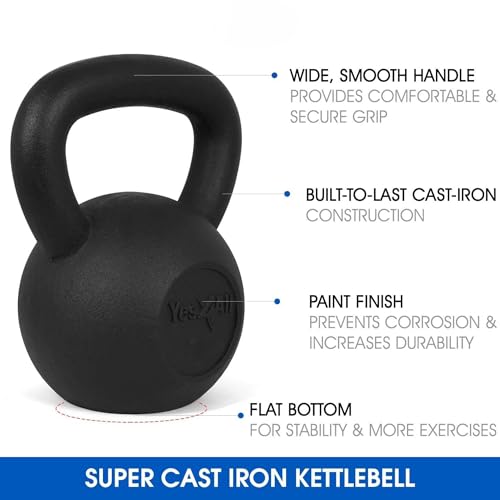 Yes4All Kettlebell Sets, 5 - 10 - 15 - 20 - 25 - 30 LB Cast Iron Strength Training Kettlebells, Wide Handles & Flat Bottom, Multi-Level from Beginners to Pros for Strength Training & Home Gym - color: D. 5 - 10 - 15 lbs