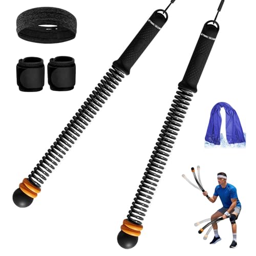 Adjustable Ropeless Battle Ropes Trainer, Ropeless Battle Ropes for Full Body Workout, Home Gym Strength Training, HIIT Cardio, Arm Toning and Fat Burning Exercise Equipment, Black+W+T+Headhand - color: Black+wristbands+towel+headhand