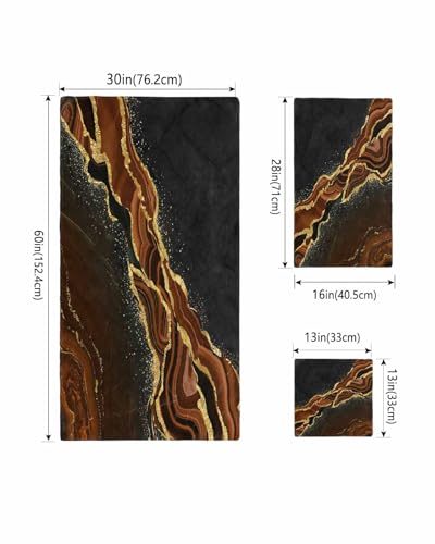 Marble Brown Bath Towels for Bathroom Set - Luxury Towels Gifts for Women,Dry Beach Kitchen Hand Hair Face Yoga Workout Gym Towel and Dish Washcloth,Gradient Abstract Modern Minimalist Black Gold