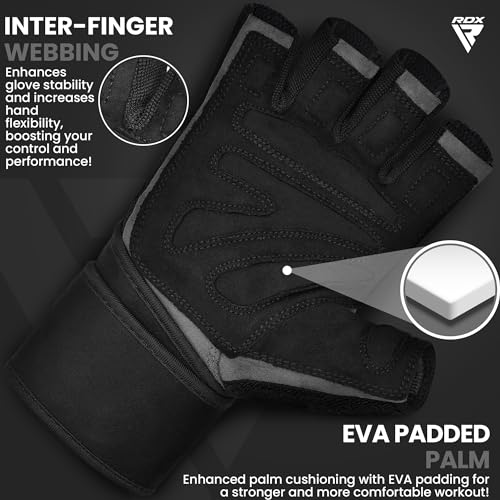 RDX Weight Lifting Workout Gloves with Wrist Support, 50 CM Long Wrist Straps, Anti Slip Padded Palm, Breathable Gym Grip for Fitness Training Powerlifting, Men Women Bodybuilding Exercise