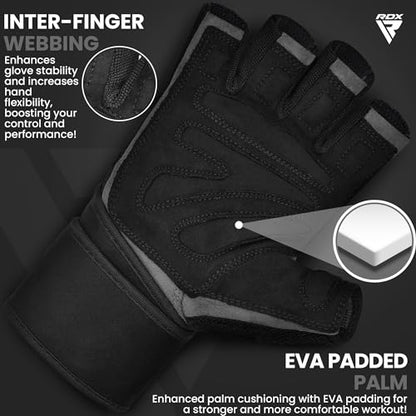 RDX Weight Lifting Workout Gloves with Wrist Support, 50 CM Long Wrist Straps, Anti Slip Padded Palm, Breathable Gym Grip for Fitness Training Powerlifting, Men Women Bodybuilding Exercise
