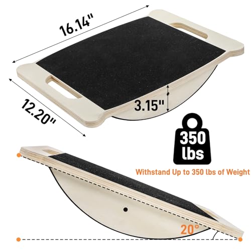 Wooden Balance Board, 350LBS Wobble Board with Handle for Adults, Anti-Slip Rocker Boards for Physical Therapy & Core Strength, Balancing Boards for Office Standing Desk