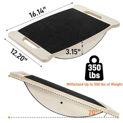 Wooden Balance Board, 350LBS Wobble Board with Handle for Adults, Anti-Slip Rocker Boards for Physical Therapy & Core Strength, Balancing Boards for Office Standing Desk