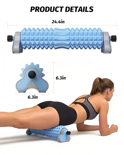 Muscle Relief 3-Gear Adjustable Foam for Exercise,Yoga,Sturdy Triangle Bracket with Thickened Reinforced Inner Shaft,Pilates Foam Roller for Home Fitness & Body Relaxation Training (Blue)